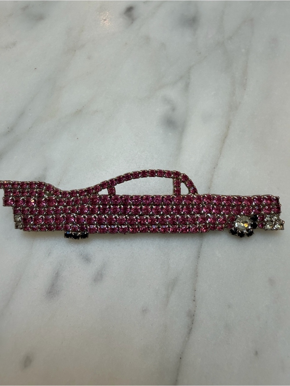 Rhinestone Vintage Pink Cadillac Pin Brooch